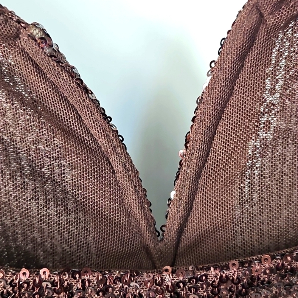 Free People Intimately Hot Cocoa Brown Sequin Sparks Fly Tank Top Bodysuit - Picture 10 of 16